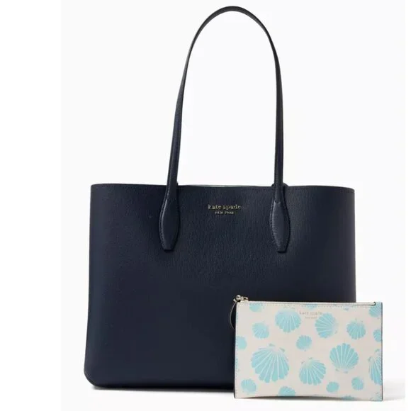Kate Spade All Day Large Tote Blue Seashell Pop Leather Wristlet Shoulder Bag - Picture 4 of 11